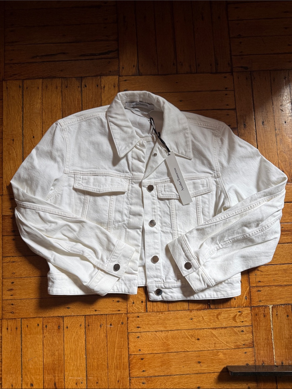 NWT Another Tomorrow White Cropped Denim Jacket Size S
